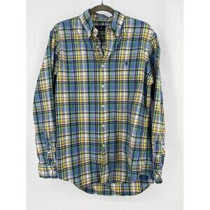 Ralph Lauren Shirt Mens Medium Yellow Green Plaid Long Sleeve Button Down Logo